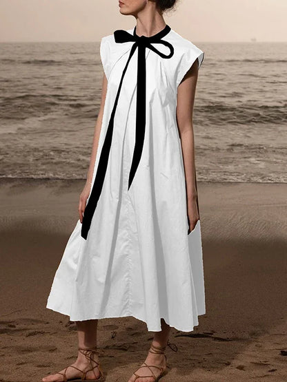 Women Fashion Tied Design Pleated A-Line Dress