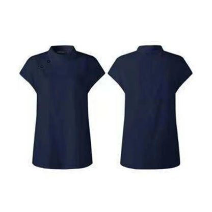 New Summer Female Buttoned Solid Color Stand Collar T-shirts