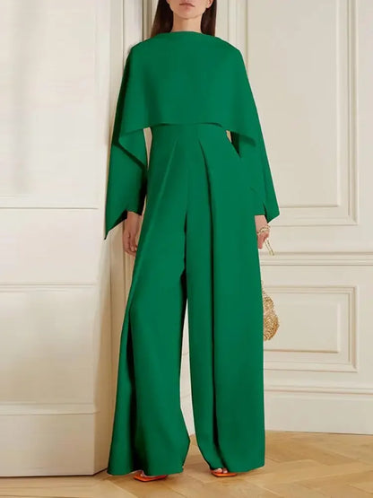 Women Fashion Solid Color Zipper Elegant Wide Leg Jumpsuits