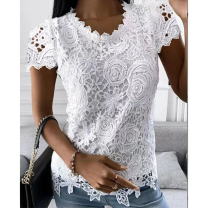 Lace T Shirt Women Elegant Casual Tshirt