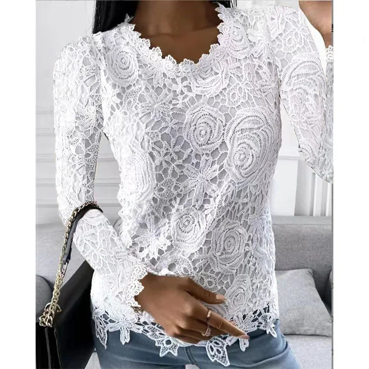 Lace T Shirt Women Elegant Casual Tshirt