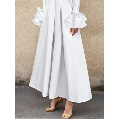 Black White Color Flared Sleeves Pleated Shirts Dress