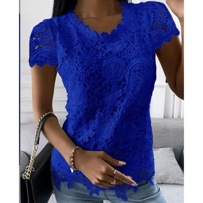 Lace T Shirt Women Elegant Casual Tshirt