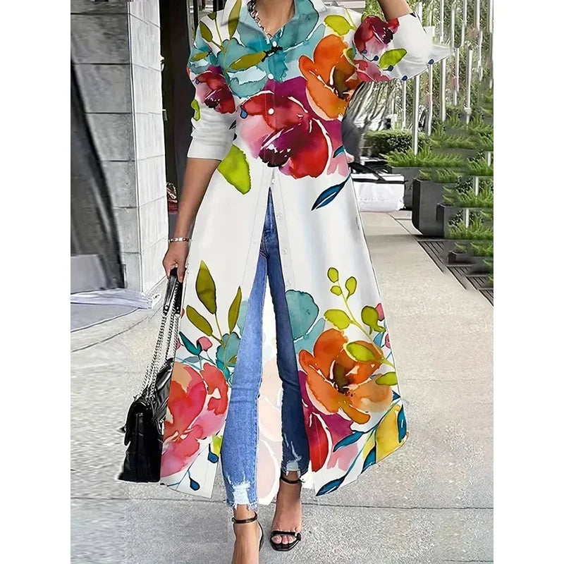 Female Vintage Floral Printed Buttoned Evening Maxi Dresses