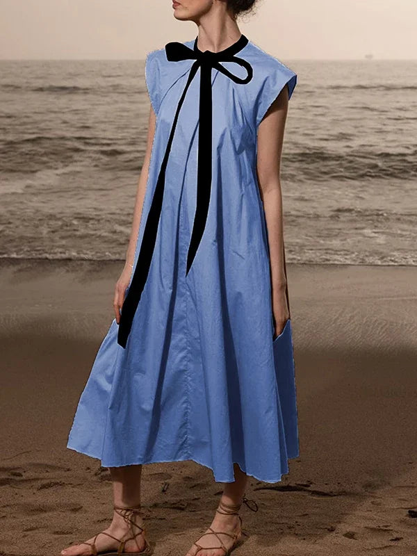 Women Fashion Tied Design Pleated A-Line Dress