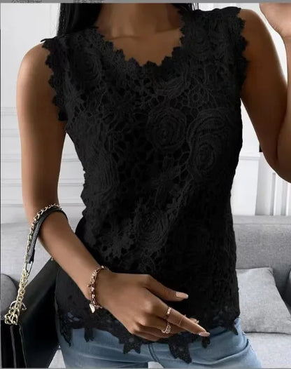 Lace T Shirt Women Elegant Casual Tshirt