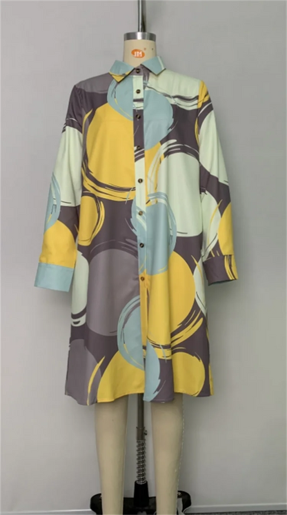 New Spring Female British Style Printed Loose Casual Shirts Dress