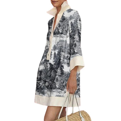 Women's Printed Lapel Shirts Dress