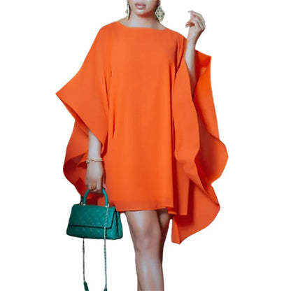 Women British Style Batwing Sleeves Solid Color Mini Dresses