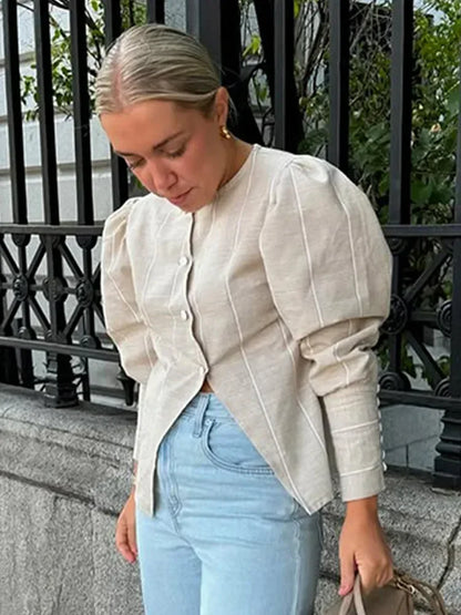 Chic Women Striped Split Blouse