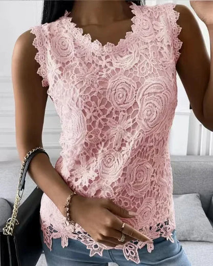 Lace T Shirt Women Elegant Casual Tshirt