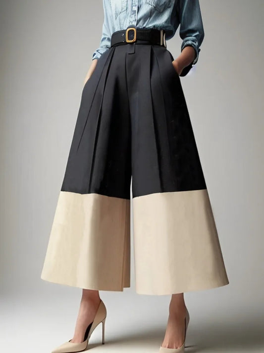 Women's Contrast Color Wide Leg Pants