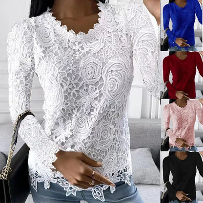 Lace T Shirt Women Elegant Casual Tshirt