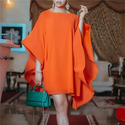 Women British Style Batwing Sleeves Solid Color Mini Dresses