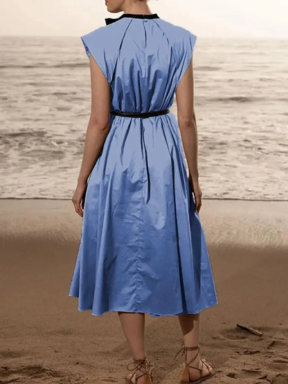 Women Fashion Tied Design Pleated A-Line Dress