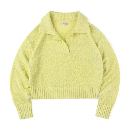 Maden Notch Lapel Yellow Long Sleeve Knitwear